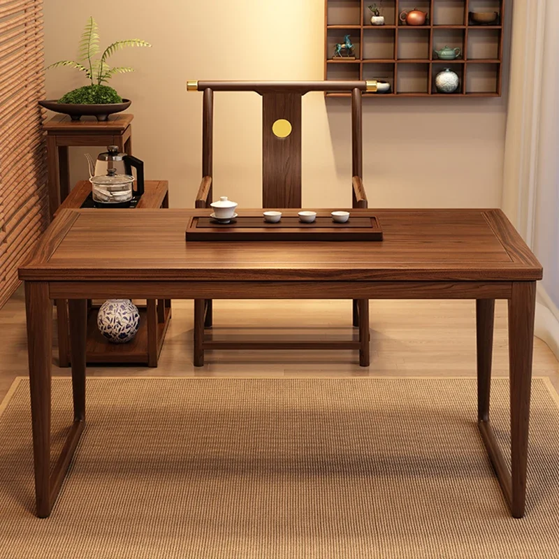 New Chinese balcony small solid wood tea table and chair combination living room home tea table simple kung fu tea table