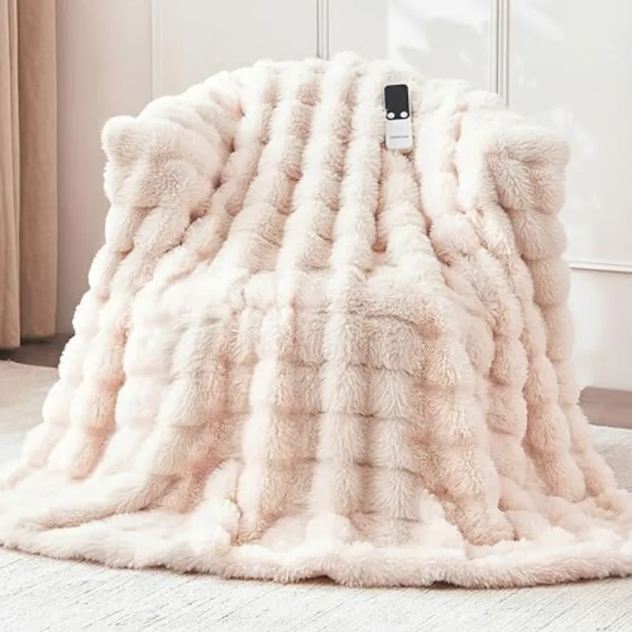 

Heated Blanket Throw 50''x60'' Fast Heating Electric Blanket Ultra-Soft Faux Rabbit Fur with 5 Heat Levels and 5H Auto Shut-Off