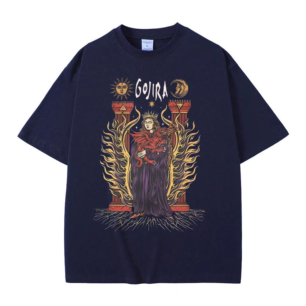 المعادن روك باند Gojira Merch تي شيرت الصهارة تي شيرت الثروة تي شيرت الرجال النساء موضة المتضخم التي شيرت القطن خمر تي شيرت #4