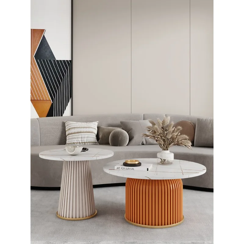 

Light luxury Internet celebrity size round rock slab coffee table combination small apartment living room home designer round co