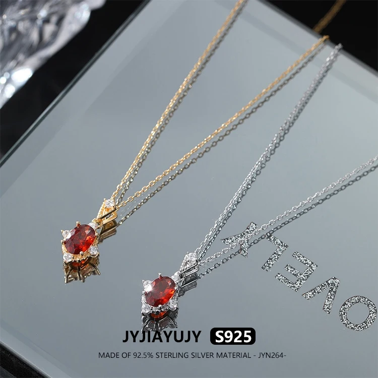 

JYJIAYUJY 100% Whole Original Sterling Silver 925 45CM Necklace Chain Red Zircon Pandent Fashion Woman Jewelry Gift Daily JYN264