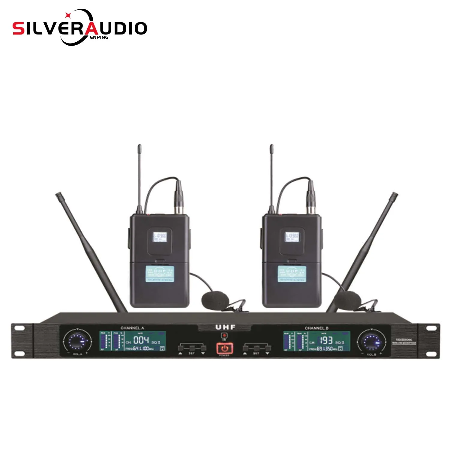 GAW-U608 Professional Wireless Mic Set One-button Frequency Conversion Wireless Microphone One-to-Two Suitable for Outdoor Stage