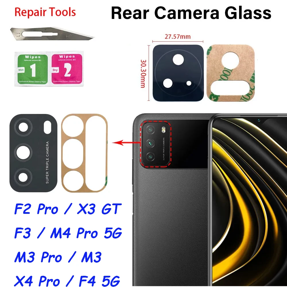 

20Pcs，For Xiaomi Poco X4 X3 F2 Pro C3 M4 Pro 5G M3 F3 Camera Glass Lens Back Rear Camera Glass Lens with Glue Replacement