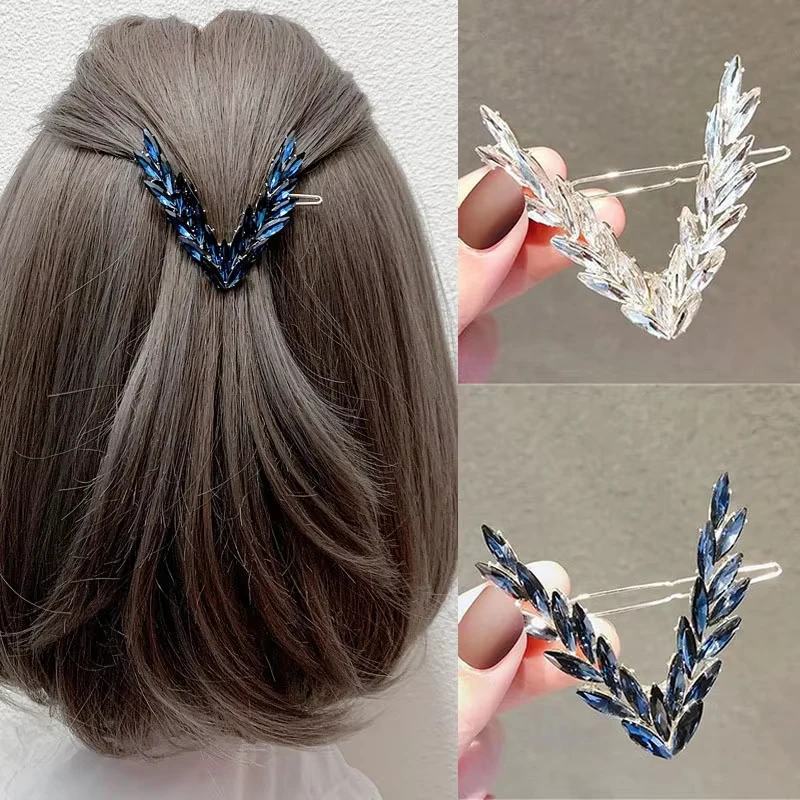 Korean Luxury Crystal Hair Clip V-Shape Buckle Shiny Hairpins Girls Fashion Headwear Hair Accessories Gift for Women