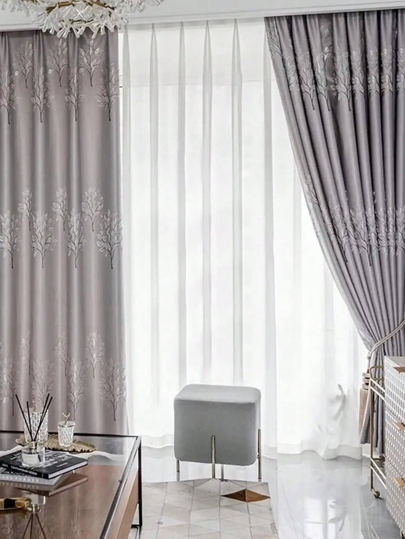 Thickened Full Blackout Grey Curtains Fresh Countryside Living Room Bedroom Insulation Light blocking Simple Sunshade Cloth