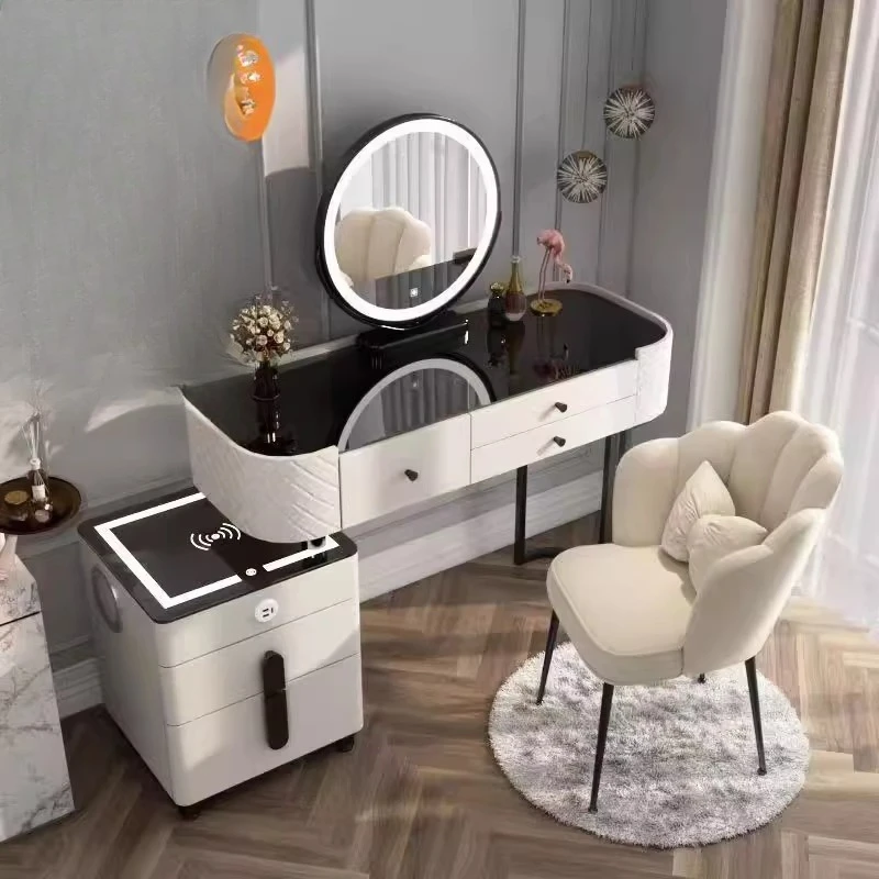

Smart bedroom dresser wireless charging new dresser light luxury Nordic style solid wood multi-functional makeup table cabinet
