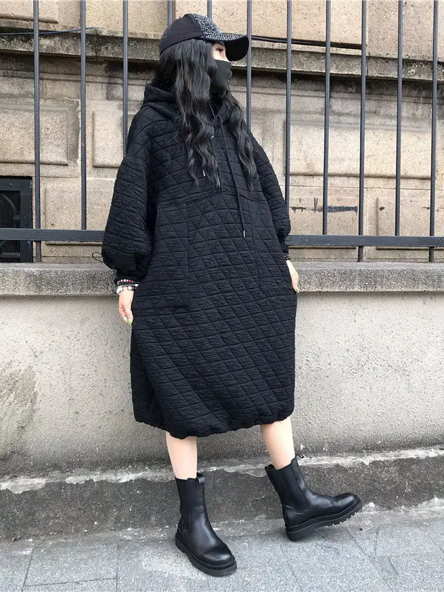 

Женская хлопковая куртка больших размеров, зимняя теплая модная свободная утягивающая куртка с капюшоном средней длины, Thiened Long Sve, застежка-молния