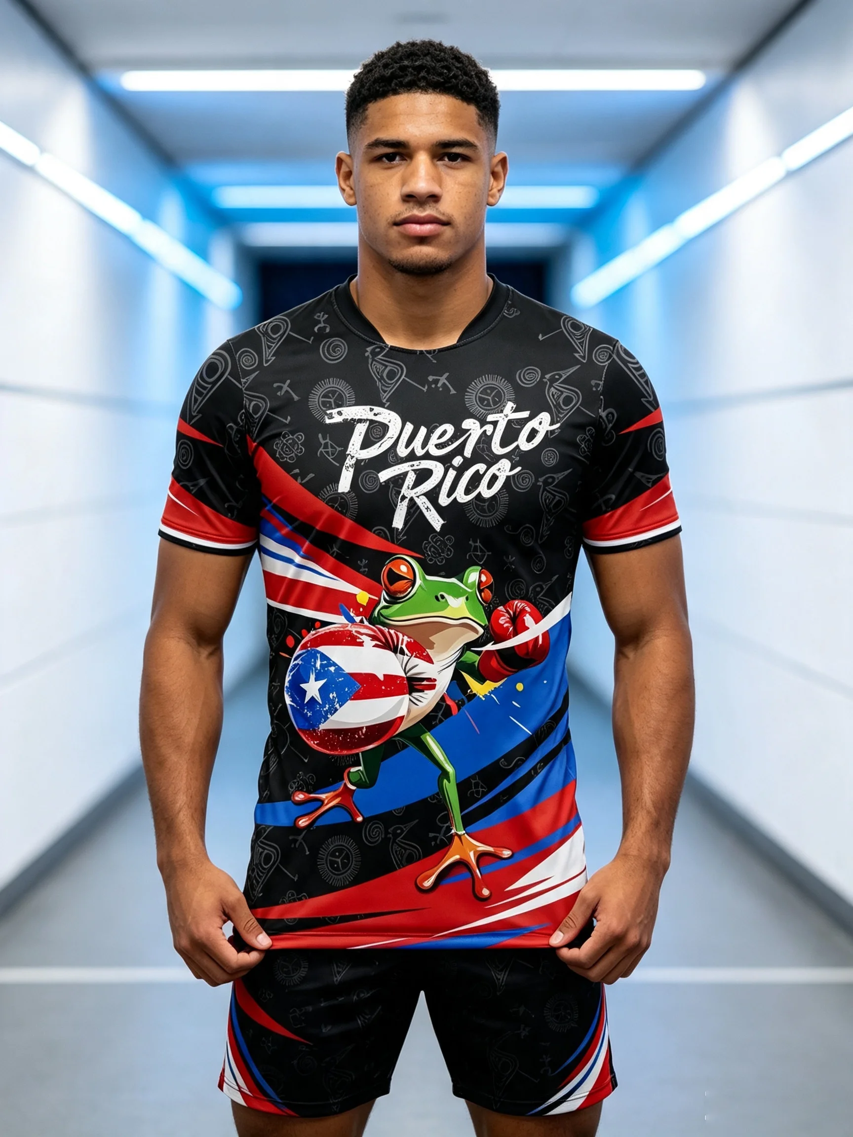 Fun frog‑graphic football jersey with vintage script lettering, skin‑friendly lightweight cloth for sports and street‑wear