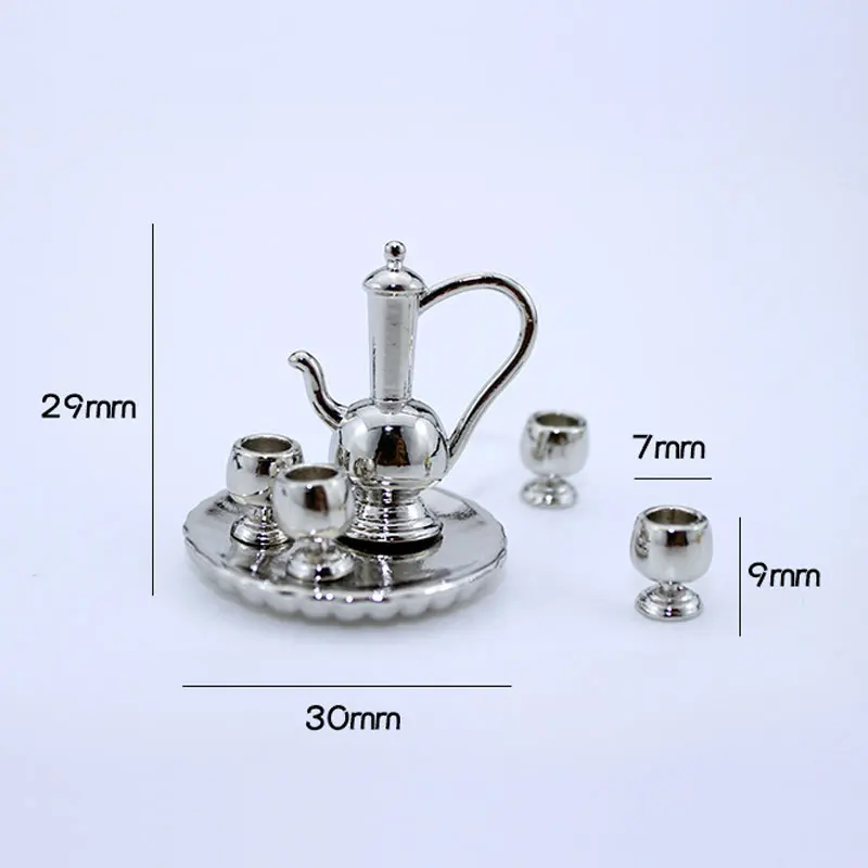 Miniature Alloy Mini Tea Coffee Set With Tray Mini Telephone Model Toys For Barbies Ob11 Dolls Dollhouse Furniture Accessories