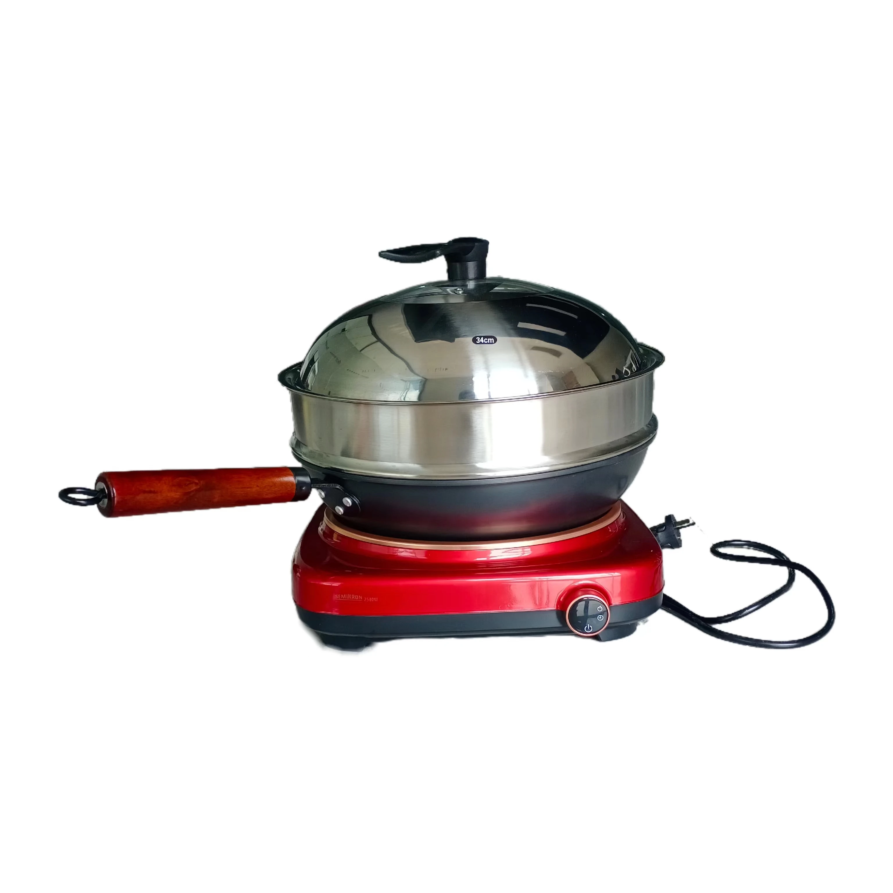 

Bright Red Commercial Induction Cooktop 220V 3500W Concave Wok Hob With Timer For Halal Kitchen