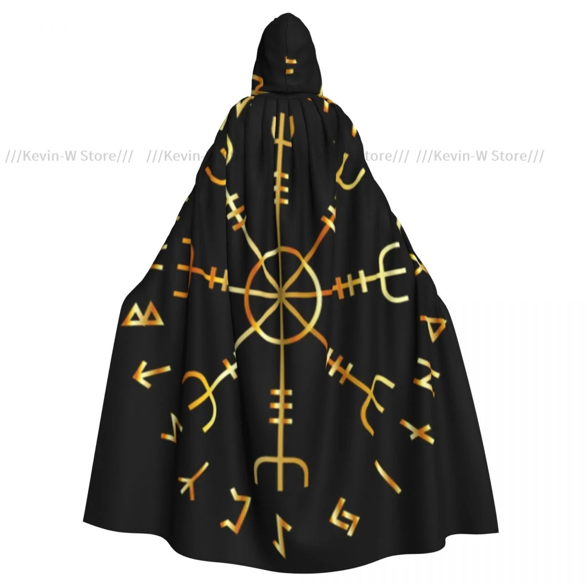 Adult Cloak Cape Hooded Scandinavian Runic Alphabet Medieval Costume Witch Wicca Vampire Elf Purim Carnival Party