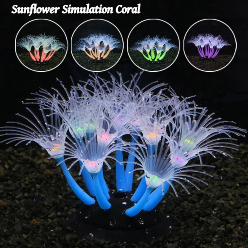 Simulation Silicone Coral Fish Tank Decorations Aquarium Landscape Supplies Aquatic Plant Sunflower Fluorescence Ornaments