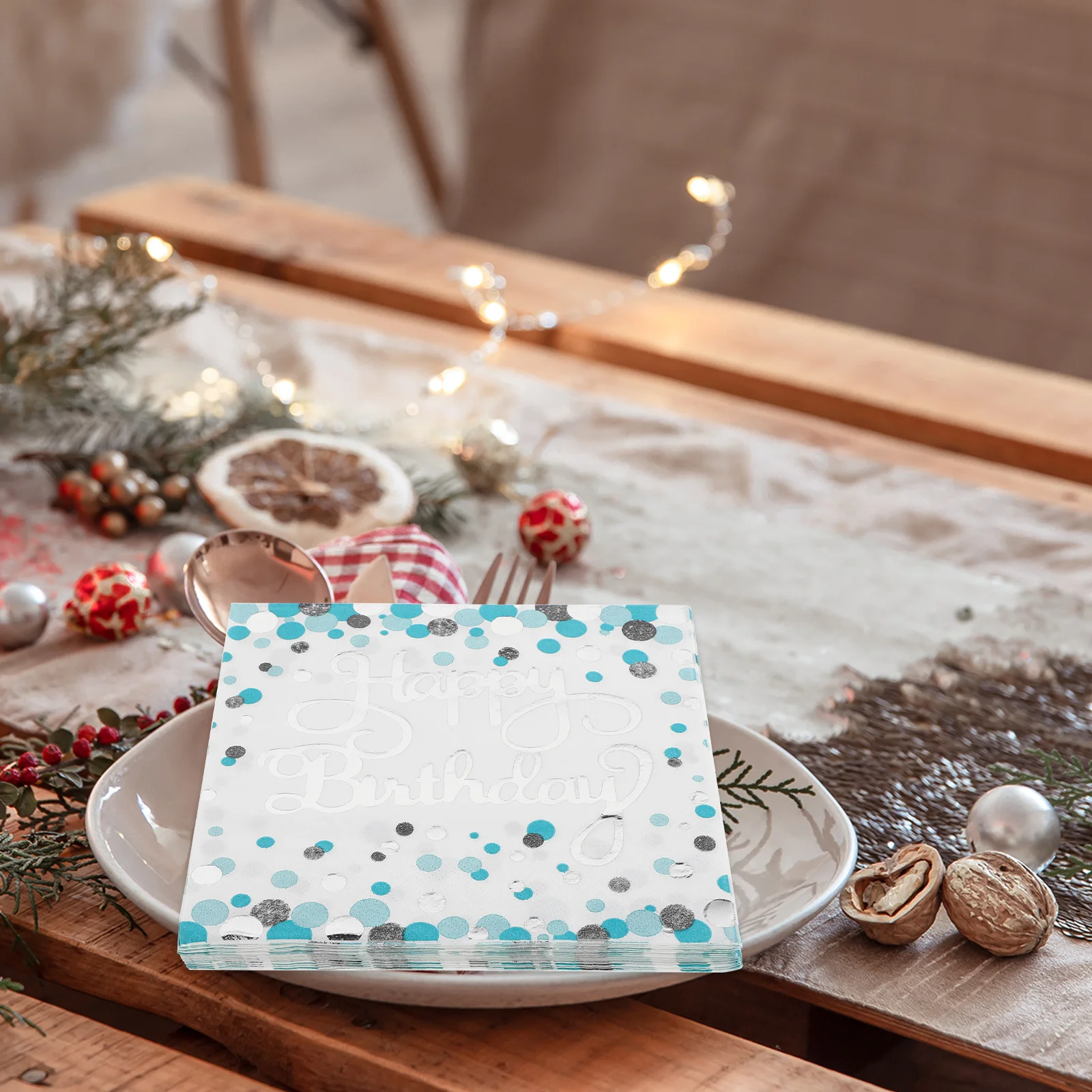 Servilletas plateadas con puntos azules, suministros para fiesta de cumpleaños, servilletas desechables de mesa para bebidas y cócteles, 40 Uds.