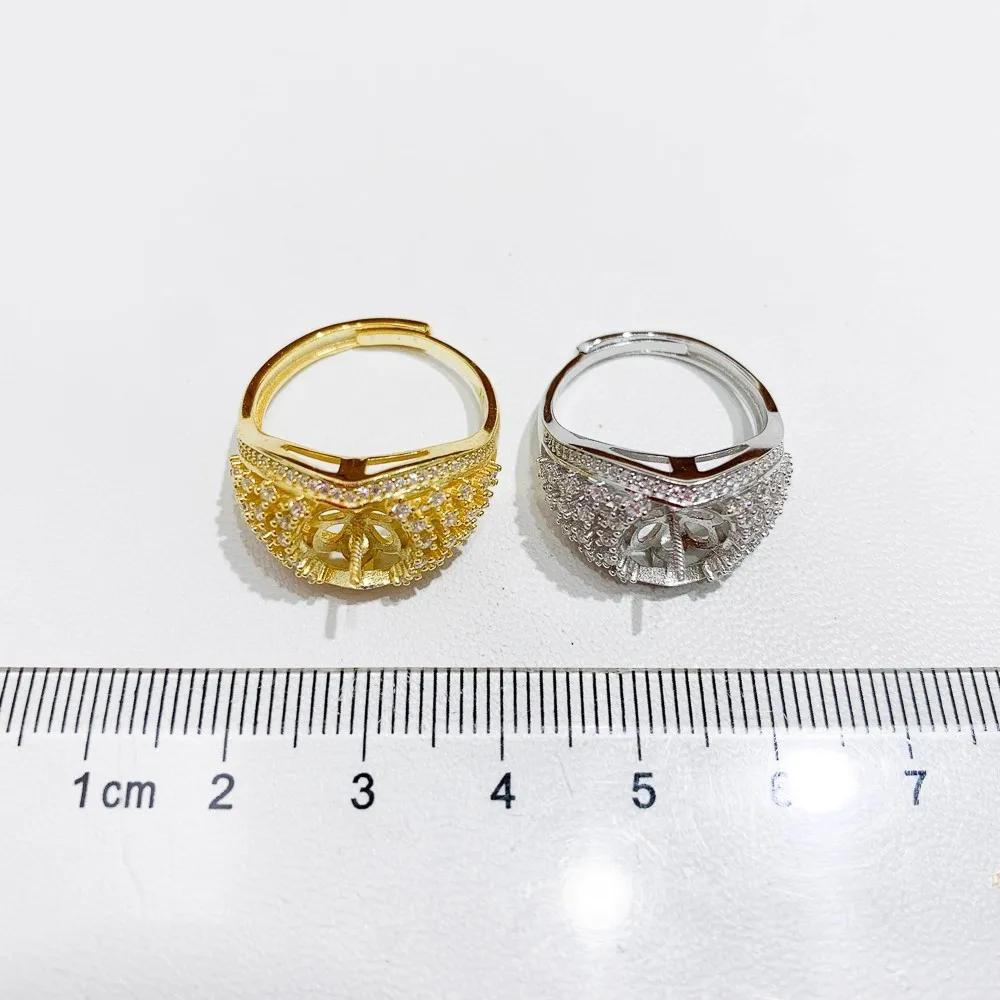 

Кольцо из стерлингового серебра S925, инкрустированное цирконием, жемчужное кольцо с половиной отверстия, дизайн изменяемого размера, ювелирные изделия ручной работы, аксессуары для колец