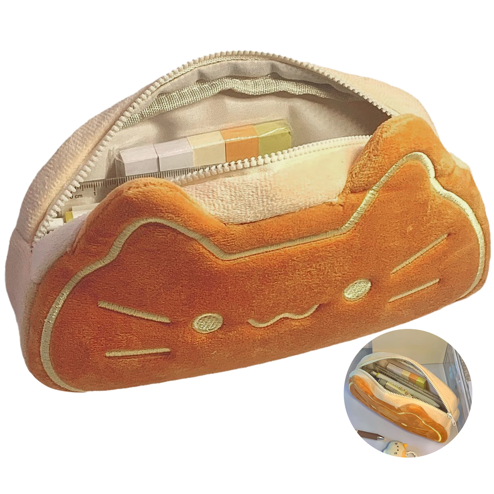 Kawaii Cat Pencil Case Cute Plush Stationery Bag For School Students Travel Large Capacity Adorable Capybara Design Makeup Pouch