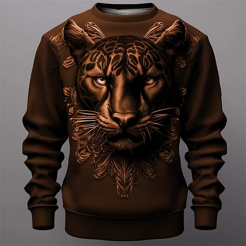 Funny 3D Tiger Print Sweatshirts For Men Hip Hop Trend Harajuku Streetwear Casual O-neck Loose Pullover Autumn Long Sleeved Tops