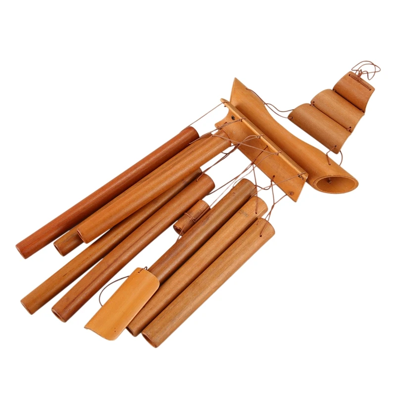 Bamboo Wind Chime Handmade Natural Ring Home Decor Wind Chime Hanging Ornament Outdoor Yard Wind Bell-A09G
