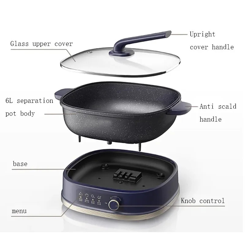 DHG-C60D1/6L for Electric Heating Pot for Induction Cooker 220V 1600W Split Type Detachable Slow Heating Cookware
