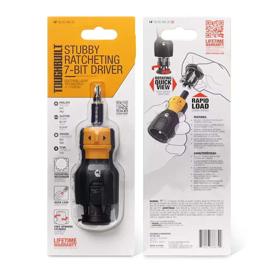 TOUGHBUILT TB-H5-MR-30 Multi-Bit Ratcheting 9-Piece Bi-material Handle Ratcheting Multi-bit Assorted Drive Screwdriver Set