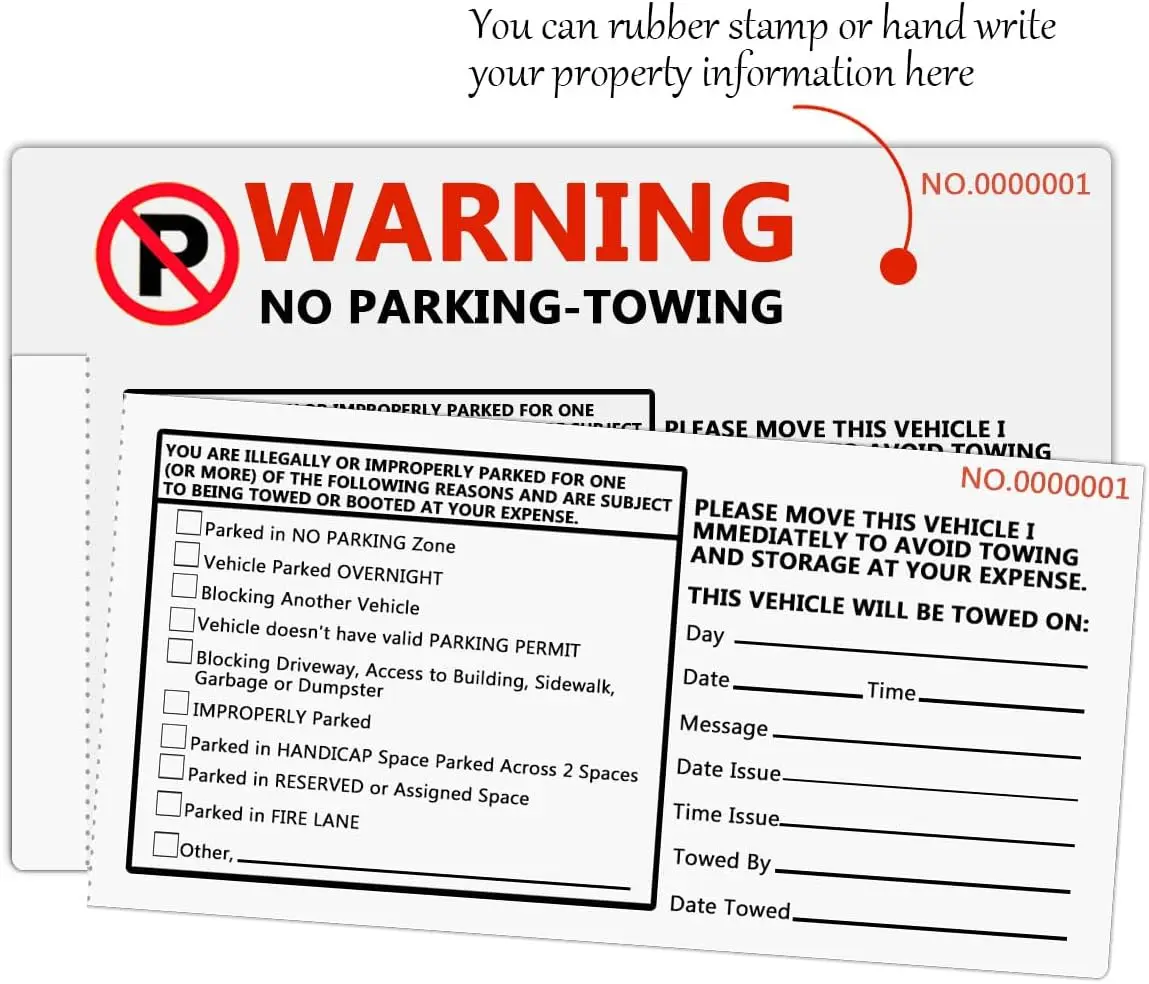 Warning Parking Violation Sticker Book 5x8inch 2Part Carbonless Numbered Parking Violation Ticket 50Pcs