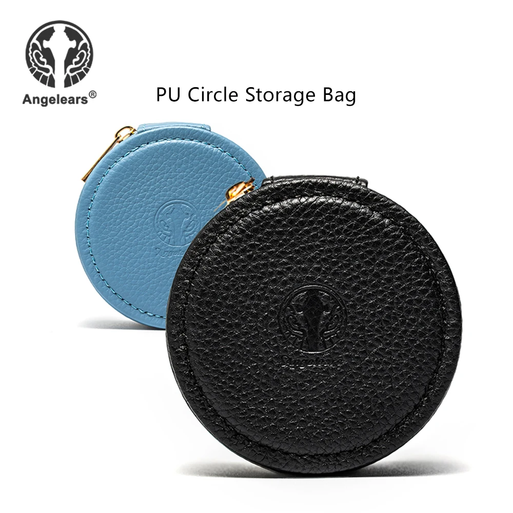 Angelears Circle Leather Earphone Storage Bag HIFI Carrying Case Accessories for IEMs Audio Adapters Eartips and