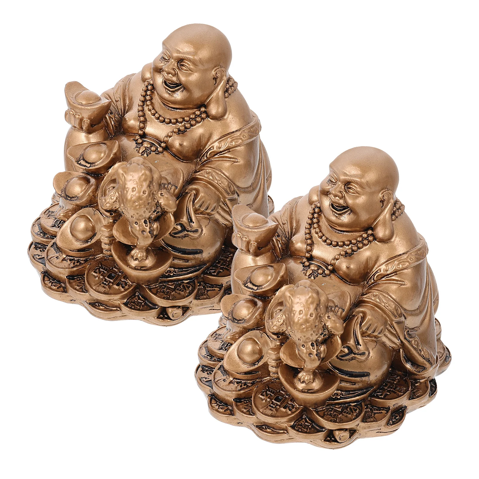 

2Pcs Resin Golden Toad Maitreya Buddha Sculpture Home Feng Shui Ornament Decorative Blessing Statue