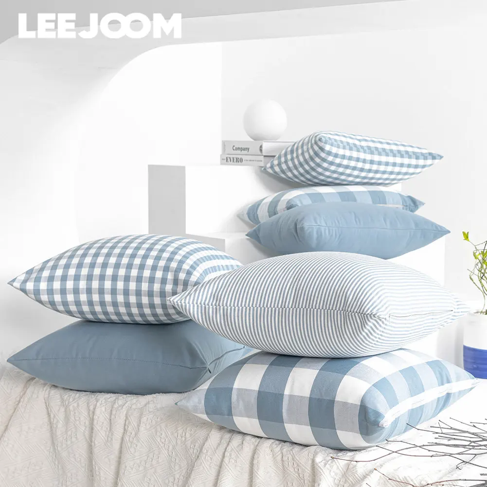 LEEJOOM Light Blue Baby Blue Pillow Covers Plaid Home Decorative Sofa Cushion Cover 30x50cm/45x45cm 1PC