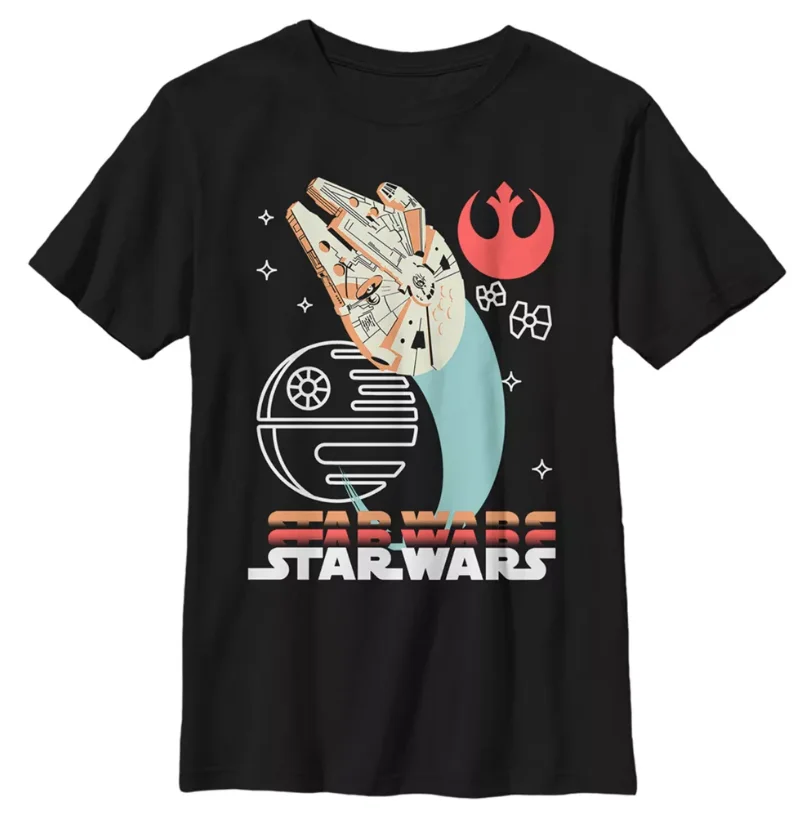 American Star Wars 남성용 및 여성용 반팔 티셔츠, 공상과학 복고풍 캐주얼 프린트 스타워즈 로고 스트리트웨어 탑