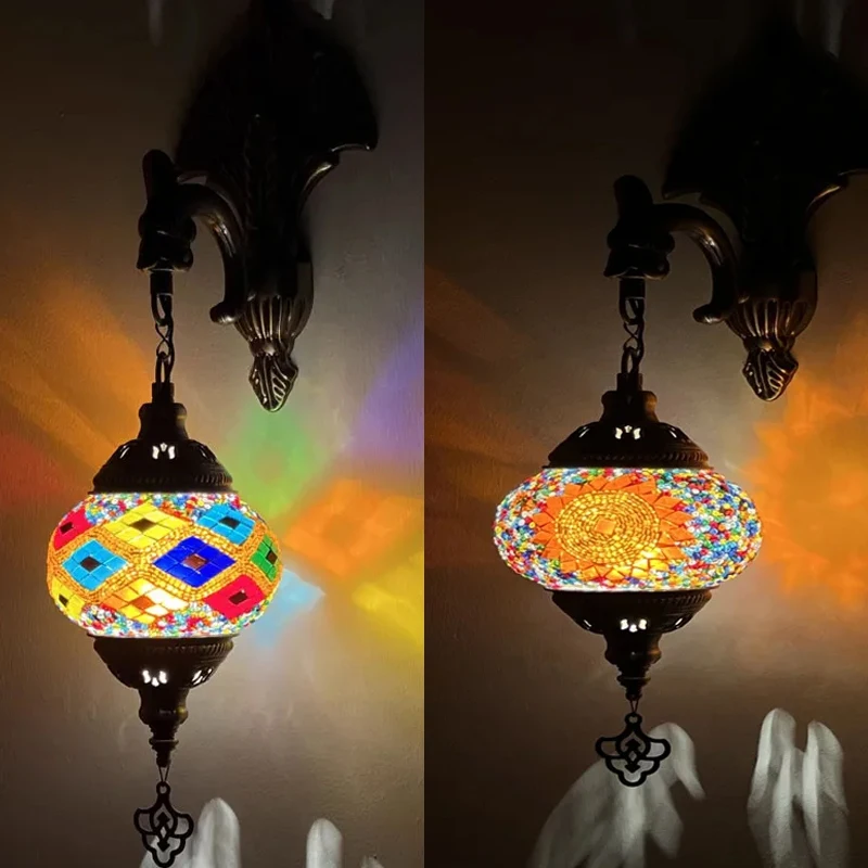 

Handmade Glass Wall Lights Vintage Mosaic Turkish Wall Lamp Luminaire Decor Dinning Room Bar Bathroom Home Lighting Fixture LED