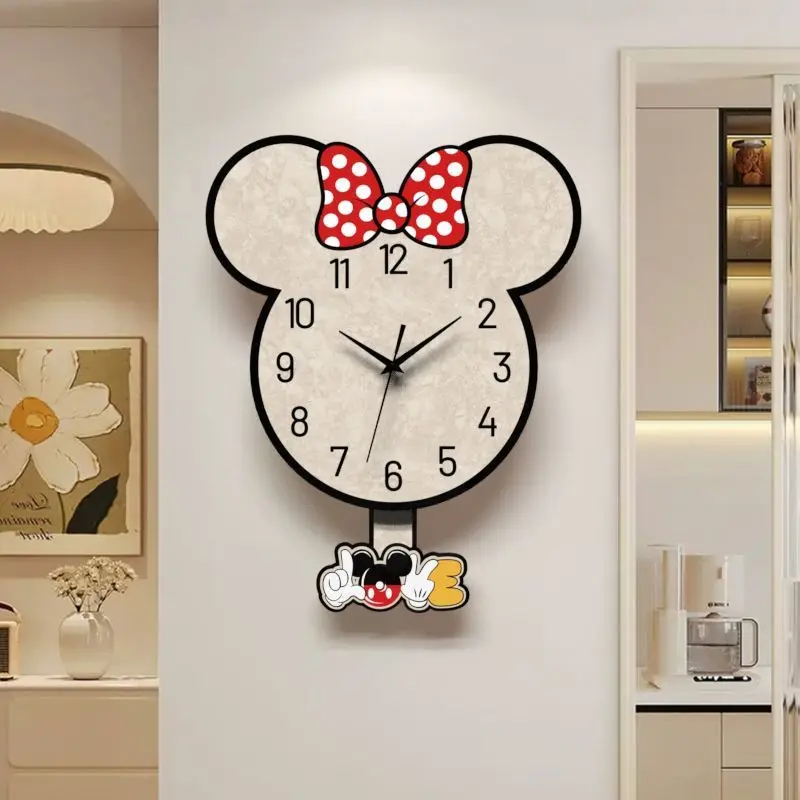 Disney Cute Minnie Cartoon Home Decoration Wall Clock Living Room Children's Room Restaurant Silent Clock Swing Without Punching