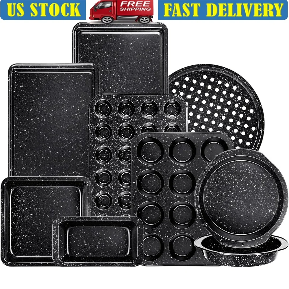 

10-Piece Nonstick Bakeware Set Carbon Steel Baking Pans Cookie Sheets Muffin Tins Oven Safe Stackable Kitchen Cookware