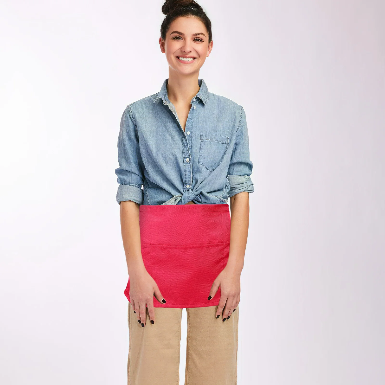 Chef Pocket Short Server Taillenschürze zum Kochen, Servieren, Geschirrspülen, Grillen, Polyester, Küche, Bistro, Kellnerschürze