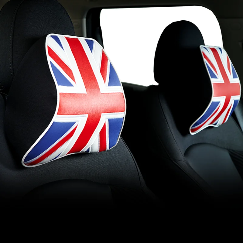 Universal PU Faux Eco-friend Leather Auto Styling Accessories Car Neck Headrest Cotton UJ Union Jack Pillow