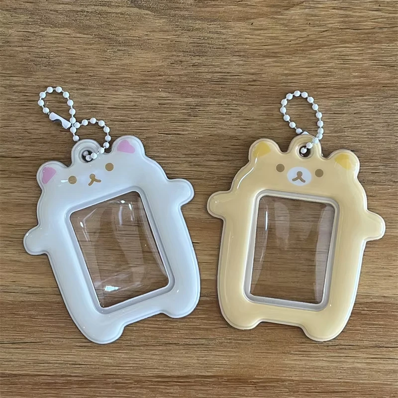 Japanese Style Kawaii Cartoon Bear Photo Card Holder Keyring Cute Bear K-Pop Idol Keychain For 2 Inch Photo School License Case
