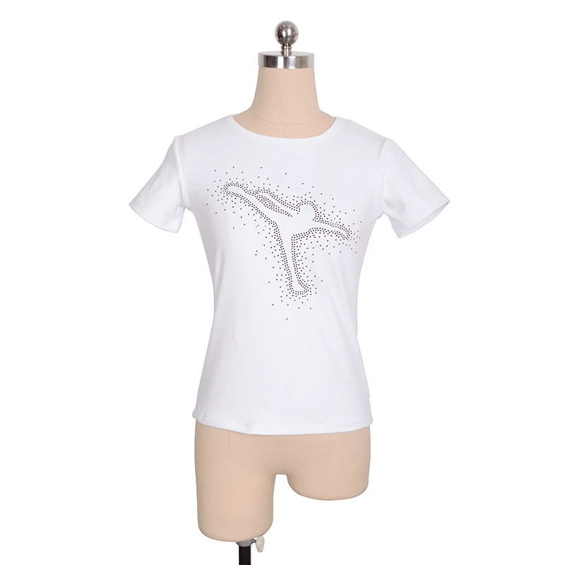 

Rhythmic Gymnastics Rhinestone Round Neck Short Sleeve Women's Training Competition Customized Figure Skating T-shirt Top