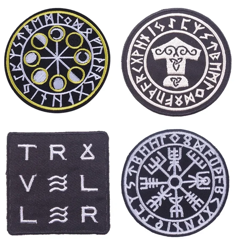 الفايكنج Aegishjalmur بقع التطريز الحديد على الشمال الرونية يزين دائرة مثلث القماش ملصقات Mjölnir شارة للملابس