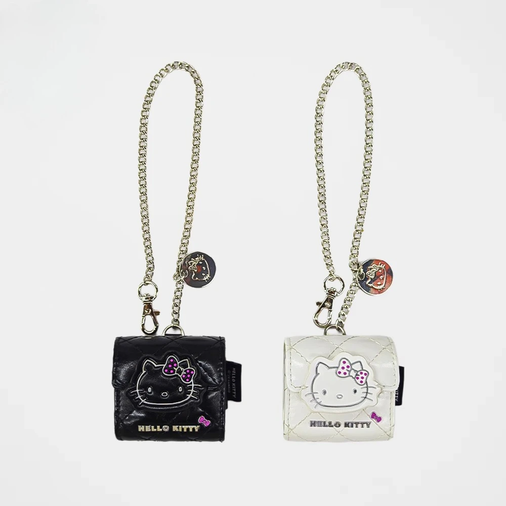 

HelloKitty Black & White Small Fragrance Leather Headphone Case Cute Mini Chain Bag Universal Bluetooth Headphone Case