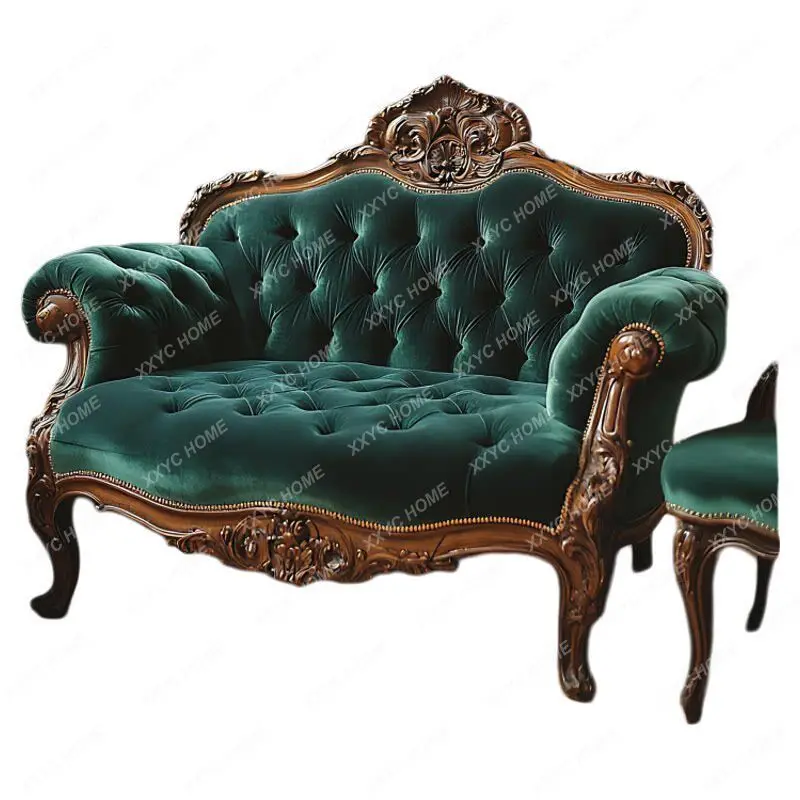 XX vintage walnut-colored double sofa, villa living room study sofa, hotel club, photo studio, three-person sofa
