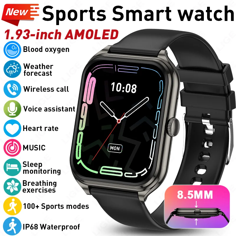 

LIGE Ultra-Thin Fashion Smart Watch 8.5MM 1.93" AMOLED Display Sports Bracelet Clock Bluetooth Call Smartwatch For Android iOS