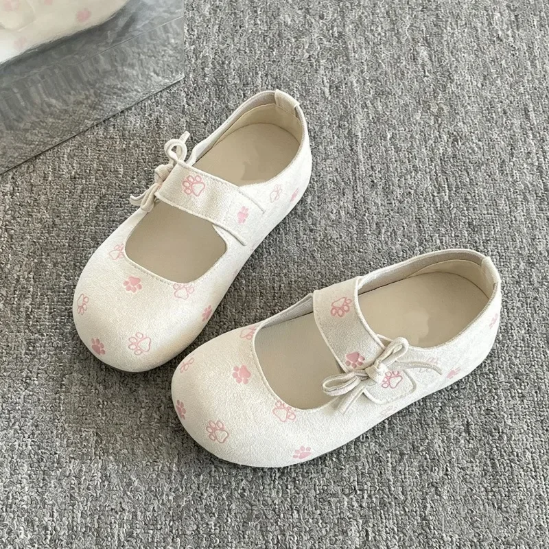 Cute Print Bow Decor Footwear Zapatos Mary Jane, Soft Sole Comfort Walking Footwear Zapatillas Planas Mujer,flat Shoes for Women