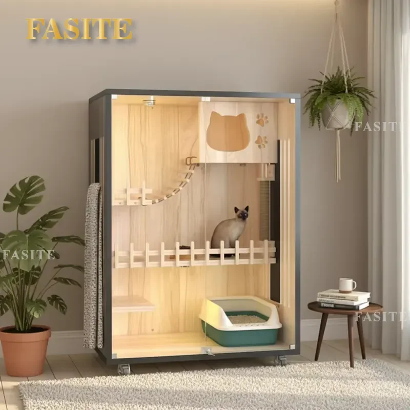 Luxury Cat Villa Cage Furniture Spacious Indoor Pet House for Multiple Cats Durable Cabinet Style Game House Supplies