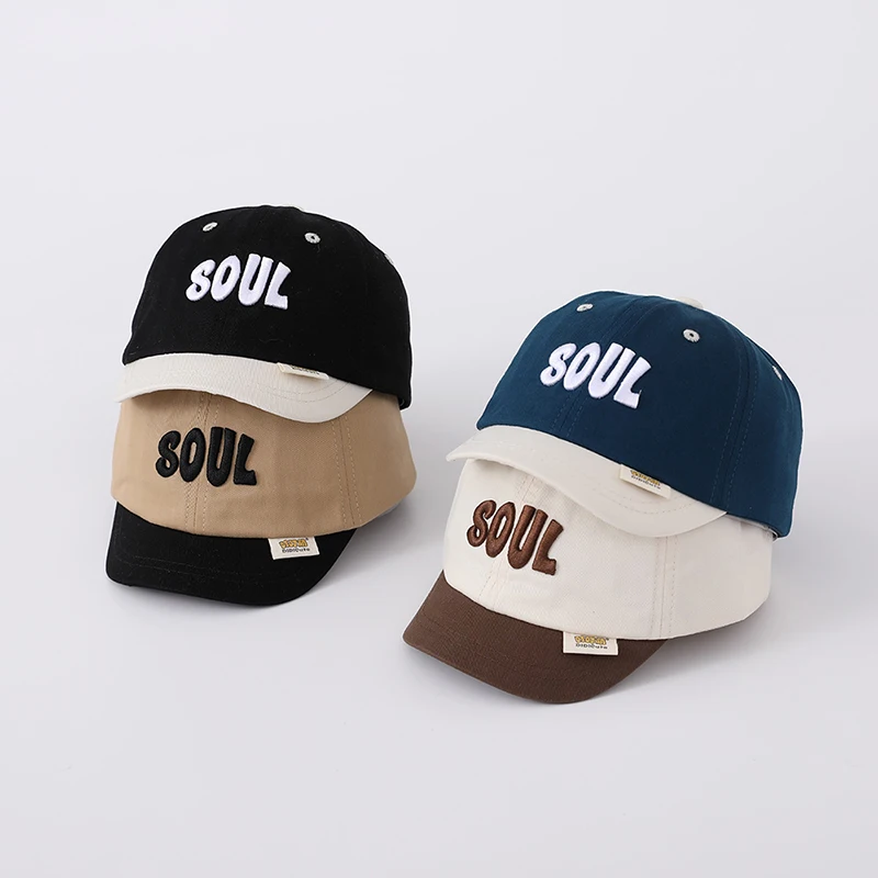 

Embroidery Letter Children Duck Tongue Hat Short Brim Kids Baseball Hats 1-3Y Baby Sun Visors Fashion Color Block Duckbill Cap