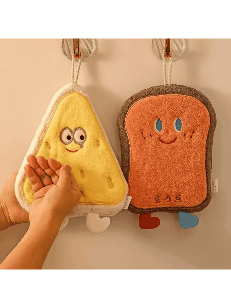 Cheese coral velvet hand wipes Cute soft absorbent towel Kitchen bathroom Bread Toast slices cookie doughnut hand wipes