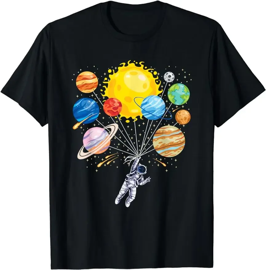 Funny Astronaut Space Balloon Graphic Print Women Tee Fashion Cozy Short Sleeve Crew Neck Summer Streetwear Y2K Women Casual Tee
