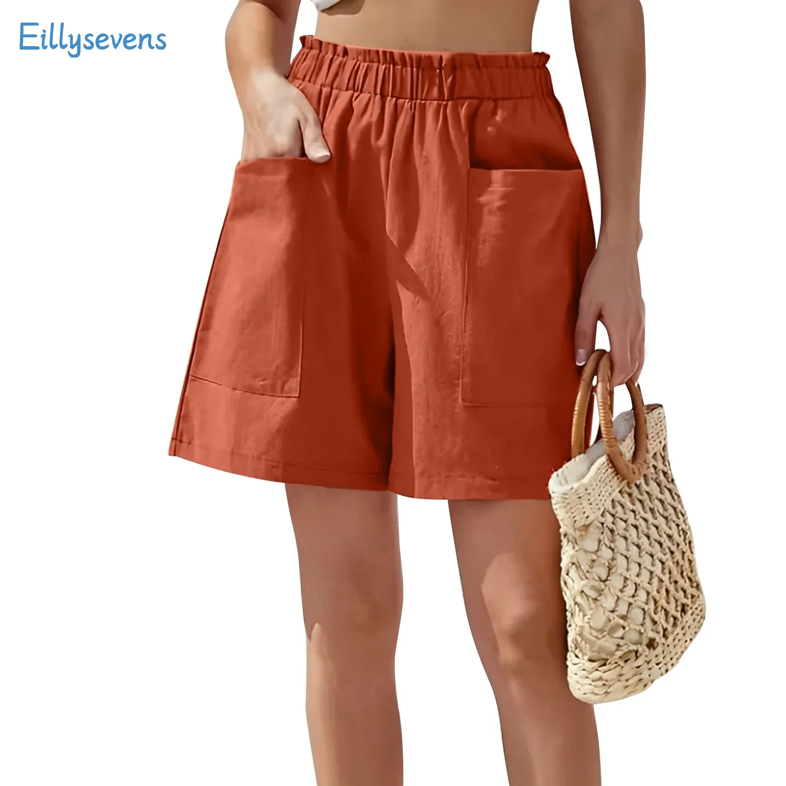 

Women'S Summer New Shorts Fashion Casual Solid Color Pleated Pocket Loose Shorts Daily Causal Regular High Waist Short Pants