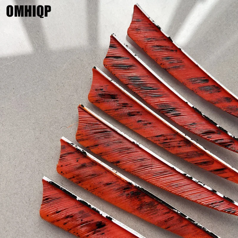 50Pcs 4Inch Right/Left Wing Shield Orange Ink Design Pattern Turkey Feather Arrow Archery Hunting Fletching for DIY