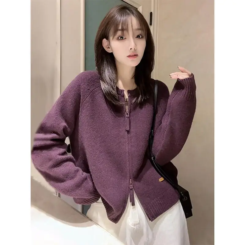 Cardigan en tricot zippé pour femme, vêtements d'hiver 2023, hauts confortables, vêtements pour femmes, pull en tricot, manteau populaire coréen