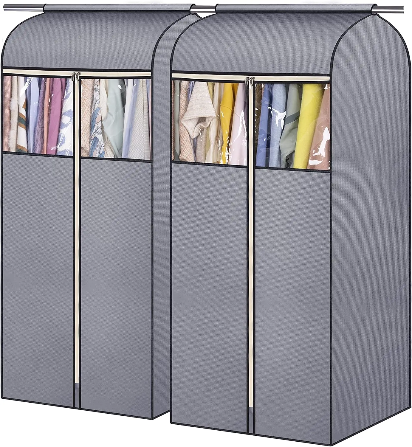 

Подвесные сумки для одежды 54 дюйма с прозрачным окном из ПВХ, 2 упаковки серых чехлов для хранения в шкафу, пыленепроницаемые