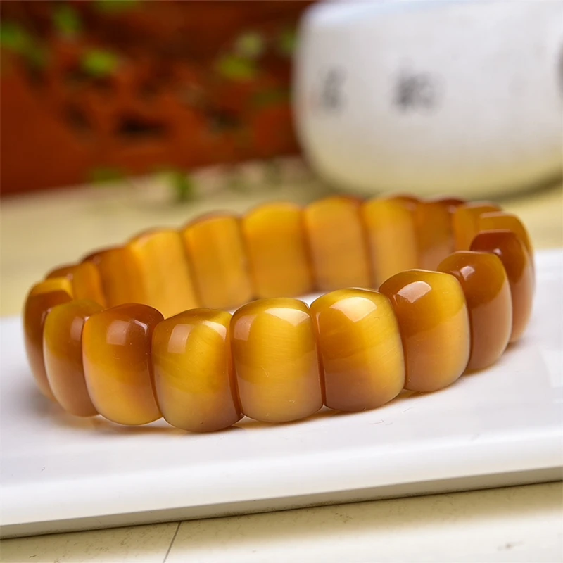 Natural Golden Tiger Eye Stong Bangle Fortune Energy Bangle Mineral String Woman Amulet Jewelry Healing Gift 1PCS 10X15MM