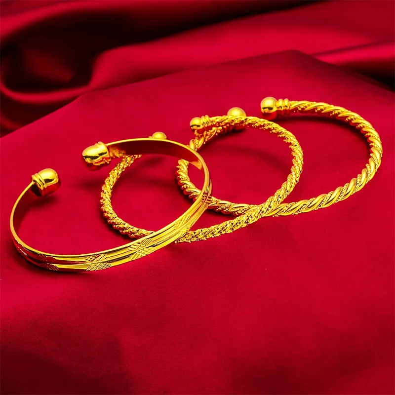 EternaGold  24K Gold Open Beaded Bangle | AU999 Pure Gold, round beads linked, adjustable open design, graceful for daily wear